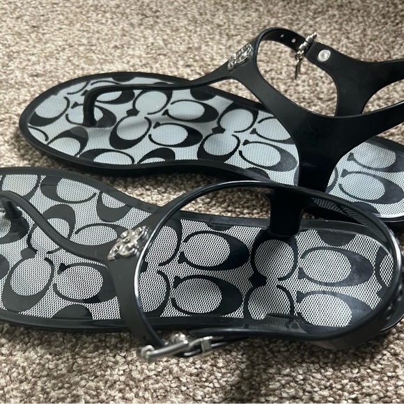 Coach Signature Jelly Black Sandals Thong Ankle Strap Shoe Flip-Flops Women’s 8 - Picture 2 of 5